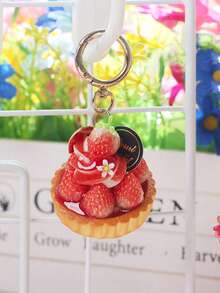 1Pc Artificial Strawberry Tart Cream Puff Cake Model Fake Food Keychain Realistic Dessert Charm Pendant Bag Cute Decoration - Multicolor - View 7