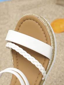 1 Pair Teen Girls White Thick Sole Sandals, Summer Rope Woven Comfortable Lightweight Kids Shoes, Square Toe Fashion Sandals For Girls, Suitable For School And Daily Wear - White - View 8