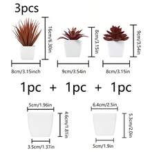 3件套仿真多肉植物迷你盆栽套装，绿色和粉色仿真微型植物，适用于花园、书桌、房间、窗台、办公室装饰、婚礼布置、家居装饰 - 彩色 - 查看 23