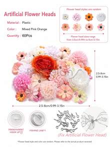 MEHELANY 120/21件裝懸掛花藤DIY窗簾材料，人造花吊飾裝飾，仿真花頭，適用於居家、婚禮、派對裝飾，漂浮花牆背景，生日、畢業房間禮物裝飾，秋季DIY派對拱門裝飾 - 彩色 - 查看 10
