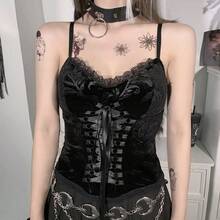 Top Vintage con Ribete de Encaje Gótico Oscuro para Mujer, Nuevo Estilo Gótico 2026, Camisola Sexy para Chicas Atractivas - Negro - Ver 3
