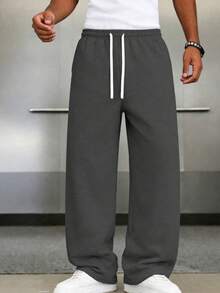 1 Pair Men's Loose Fit Casual Sweatpants, Minimalist Solid Color Wide Leg Design, Drawstring Waist, Large Pockets, Suitable For Daily Wear, Walking, Work, Outings, Great Father's Day Gift For Dad - Dark Grey - View 7