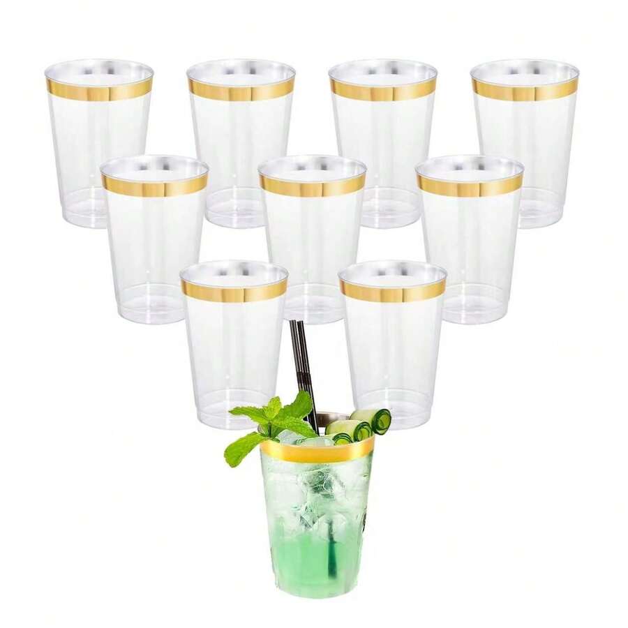 20個金色杯子,6.76盎司透明金邊水杯,派對杯,高級金邊杯,適合婚禮與派對 - 透明 - 查看 1