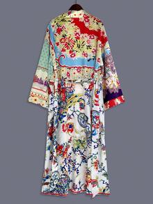 波希米亞風不對稱腰果花卉印花中長版和服式罩衫，喇叭長袖，薄款女式外衣，優雅派對、春夏、街頭休閒、海灘旅行、輕量罩衫、披肩、居家服、開襟浴袍、洋裝、長袍、造型服 - 彩色 - 查看 5