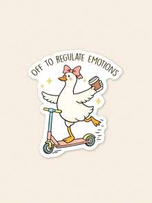 1pc Cute Goose Regulate Emotions Sticker, Funny Mental Health Self-Care Decal For Laptop, Aesthetic Cartoon Animal Quote Sticker For Water Bottle & Journal, Relatable Gift For Friends - Multicolor - View 1