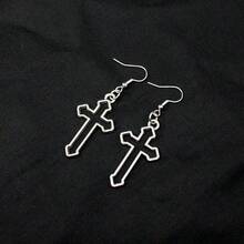 2pcs/Set Cross Gothic Pendant Earrings, Large Silver Exaggerated Traditional Gothic Jewelry, Fashionable & Exquisite, Women's Gift For Girlfriend - Multicolor - View 8