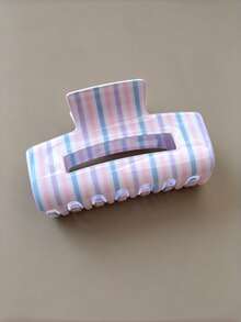1pc Macaron Striped Square Hair Claw Clip, Women's Glossy Hair Claw, Suitable For Half-Up And Updo Hairstyles Summer Hair Accessories Vacay Hair Clips - Multicolor - View 8