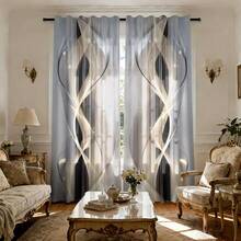2pcs Modern Abstract Line Polyester Printed Curtains, All Season Modern Design, 100% Polyester Fiber, Filter/Translucent/Privacy Protection, With Rod Pocket, Easy To Install, Perfect For Kitchen, Laundry Room, Bedroom, Study, Living Room - Multicolor - View 6