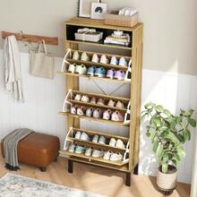 Shoe Cabinet/Shoe Rack, Tall And Narrow, With 3 Doors And Additional Compartments, Height 147 Cm - 自然色 - 查看 4