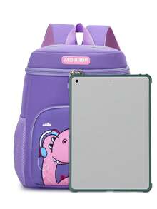 New Student Backpack, Cute Dinosaur Pattern Design, Suitable For Boys And Girls, Lightweight And Simple, Perfect For School Or Travel. - Purple - View 3