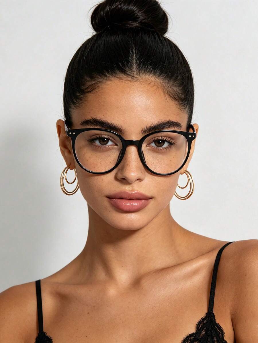 1PC Of Men's Plastic Frame Retro & Classic Square Frame Riveted Fashionable Transparent Glasses - Multicolor - View 1
