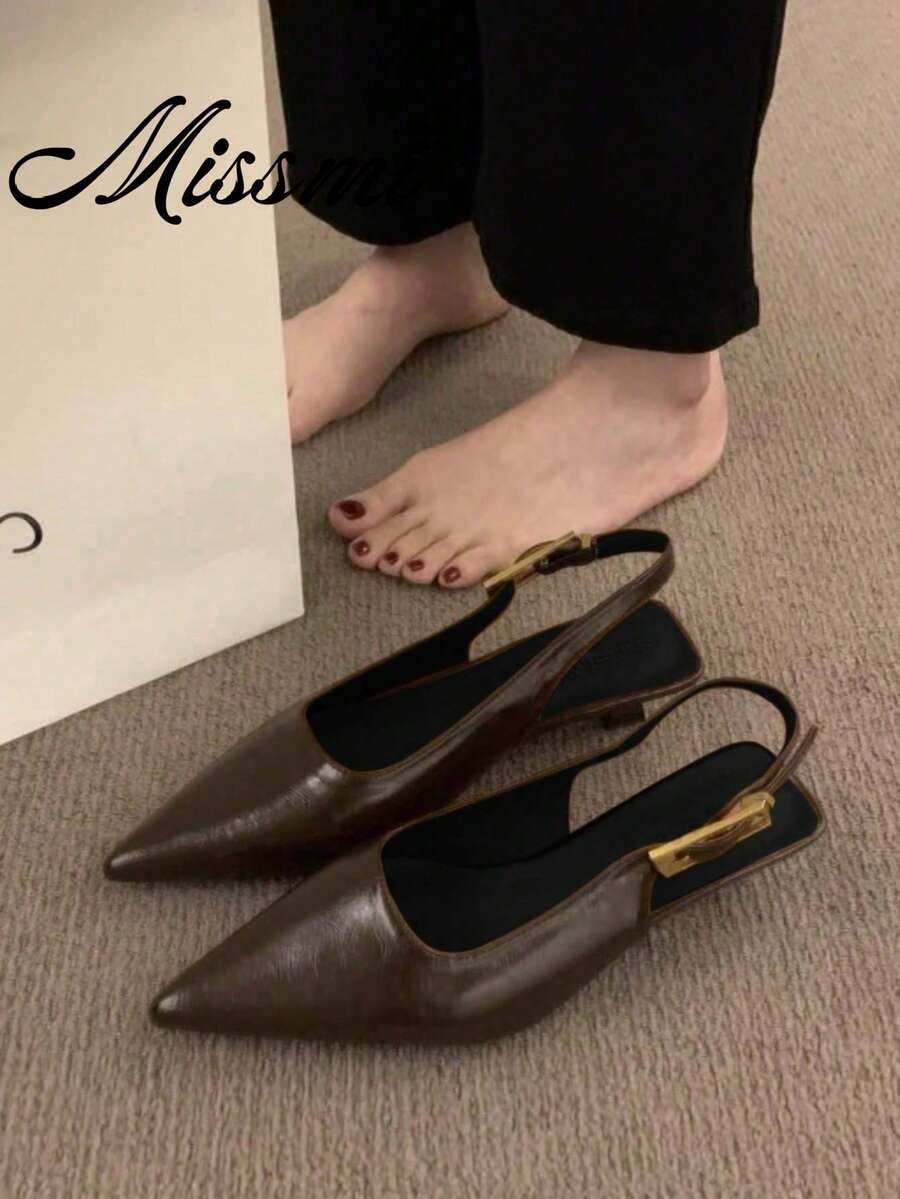 复古法式尖头低跟凉鞋，女士通勤/派对鞋，鞋跟高度3.5厘米，猫跟，优雅，女士高跟鞋