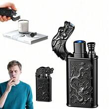Dieses Feuerzeug mit 3D-Drachenprägung verfügt über zwei Betriebsmodi, einen einstellbaren Windschutz und ist nachfüllbar. Es ist vielseitig einsetzbar und eignet sich zum Anzünden von Kerzen, Grillen, Campen und für Outdoor-Aktivitäten. - Schwarz - Übersicht 5