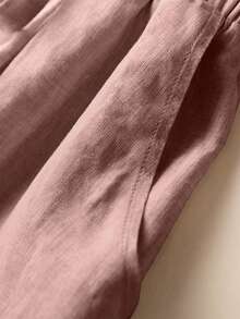 Plus Size Women's Spring/Summer Casual Vacation Linen Stand Pocket Elastic Waist A-Line Shorts Pink - Pink - View 5