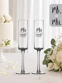 1pc/2pcs Personalized Wedding Champagne Glasses, Customized Name Crystal Wine Glass Set, 175ml 6oz With Optional Bow, Engraved Toasting Glasses - Multiple Stemmed Glasses 1 - View 27