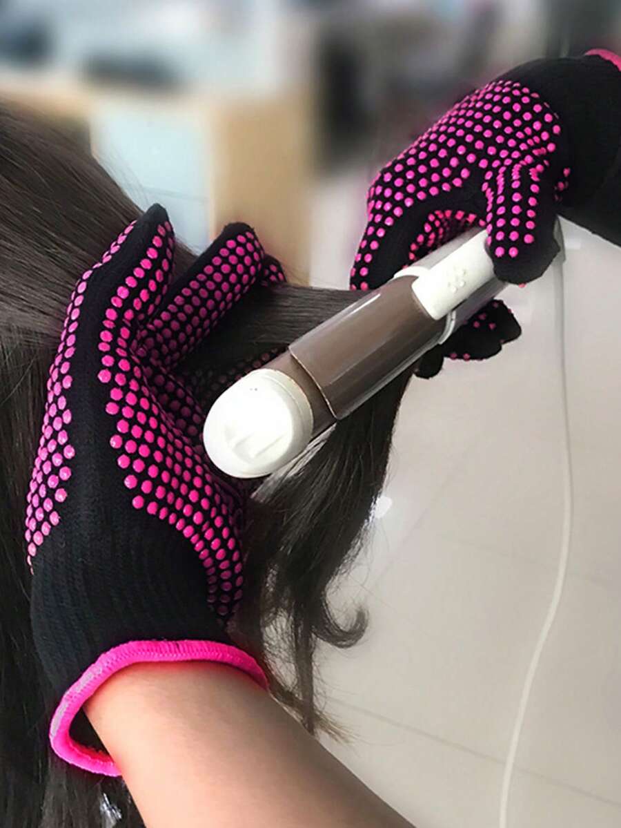 1 双带硅胶凸起的耐热手套，专业耐高温手套，适用于美发工具、卷发器/拉直器、吹风机，玫瑰红色 - 玫紅色[1只] - 查看 1