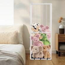 White PVC Vertical Stuffed Animal Storage Organizer, Floorstanding Plush Toy Holder With Elastic Rope For Bedroom Playroom - White - View 2