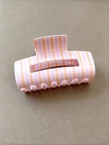1pc Macaron Striped Square Hair Claw Clip, Women's Glossy Hair Claw, Suitable For Half-Up And Updo Hairstyles Summer Hair Accessories Vacay Hair Clips - Multicolor - View 3