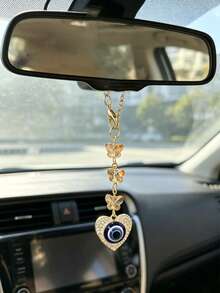 1pc Evil Eye Heart Car Hanging Ornament, Crystal Butterfly Gold Chain Rearview Mirror Pendant, Auto Interior Decor Accessories - Devil Butterfly Chain - View 10