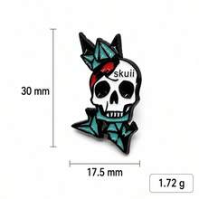 1Pc Punk Geometric Skull Enamel Lapel Pin, Skuii Letter Print Gothic Skeleton Brooch, Jacket Backpack Badge Jewelry Gift - Multicolor - View 3