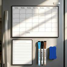 12/6/1 Set Magnetic Dry Erase Fridge Calendar, Monthly Fridge Planner & Today's Menu List Whiteboard, 2/3 Pcs Fridge Blackboard For Kitchen And Office, Includes 3/8 Markers + Eraser - Magnetic Adhesive Set [pen and Eraser Colors Random] - View 4