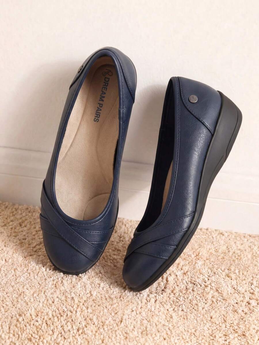 Women Wedge Flats Comfortable Dressy Ballet Flats 1.5-Inch Wedge Heel Elegant Business Office Work Commute Shoes - 藍色 - 查看 1