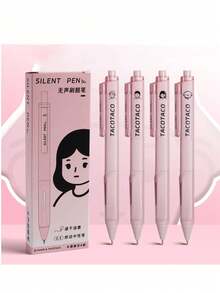 1 Box 4pcs Quiet Click Gel Pens, Quick-Drying Smooth Writing Pens For Exam Practice, INS Style White Click Neutral Pens, Black/Blue Ink, 4pcs/Pack, Random Color - Multicolor - View 2