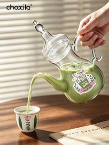 choxila 1 buah Teko Kaca Matcha, Gaya Arab, Teko Kaca Tahan Panas (Kapasitas 500ml/750ml), Dilengkapi 50 Stiker dan Cangkir Teh Motif Tulip 70ml, Cocok untuk Matcha Dingin, Teh Hijau, Seduh di Rumah dan Penggunaan Sehari-hari - MultiWarna - View 4