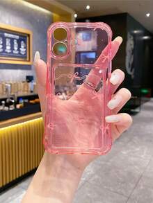 1pc Pink Transparent TPU Polka Dot Hand-Drawn Bow Pattern Four-Corner Shockproof Integrated Card Holder Phone Case, Gentle Fashion Versatile Creative Personalized, Full Coverage Protection Dustproof Waterproof Soft Shell Suitable For Versatile Phone Case/Card Holder Phone Case/Fun Phone Case/Android Phone Case/ Phone Case - Multicolor - View 4