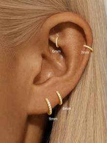 AnlaScheer 1pc Exquisite Fashion S925 Sterling Silver 18K Gold Plated Moissanite Classic Hoop Earrings, Women Girls Daily Wear, Mother's Day Wedding Party Gift - Gold - View 4