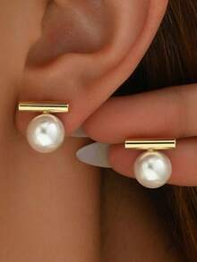 1 Pair Fashionable Elegant Pearl Earrings, French Retro Luxury Earrings Suitable For Daily Wear For Women - Baby Pink - View 4