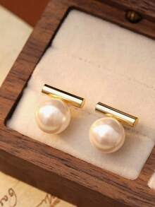 1 Pair Fashionable Elegant Pearl Earrings, French Retro Luxury Earrings Suitable For Daily Wear For Women - Baby Pink - View 5