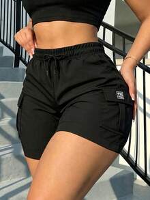 Women's Cargo Shorts, Summer Loose Slimming Multi-Pocket Casual Pants, Versatile Knee-Length Shorts For Outdoor Wear Sports Black - Black - View 1