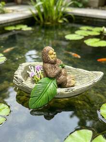 Unique Monkeys Lying On Bananas And Orangutans Rowing Boats To Float Bananas And Small Boats On Them. Mini Pond Monkey And Orangutan Figurines. For Garden Swimming Pool. Pond Fish Tank. Garden Decoration. Outdoor Garden Enthusiast Gift. - A - View 9