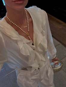 Camellia Spring/Summer New Layered Ruffle Decor Elegant Versatile Women's Semi-Sheer Blouse - Off-white - View 3