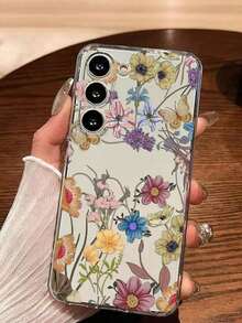 1 Piece Soft Phone Case With Artistic Floral Pattern, Compatible With Huawei Honor, Compatible With Redmi, Compatible With Galaxy A04e/12/A13/A14/A34/A50/A52/A53/A54/S21/S22/S23/S24/S25/S25Ultra/S25FE/S26/S26 PLUS/S26 ULTRA/S26 EDGE, 6A/7A/8A, 12T/13T/15T/15T Pro, International Version, Not The Domestic Version - 透明 2 - 查看 1