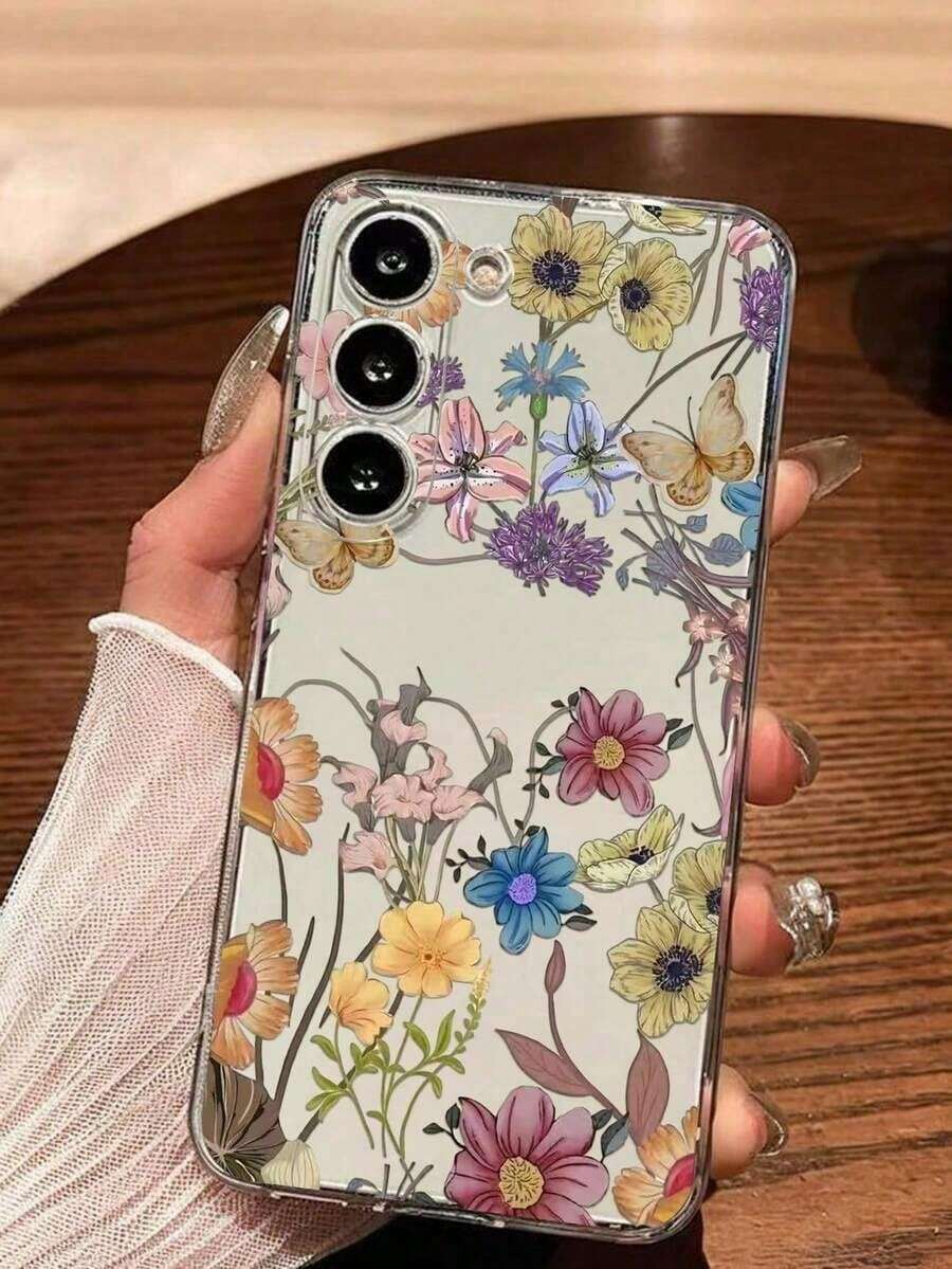 1 Piece Soft Phone Case With Artistic Floral Pattern, Compatible With Huawei Honor, Compatible With Redmi, Compatible With Galaxy A04e/12/A13/A14/A34/A50/A52/A53/A54/S21/S22/S23/S24/S25/S25Ultra/S25FE/S26/S26 PLUS/S26 ULTRA/S26 EDGE, 6A/7A/8A, 12T/13T/15T/15T Pro, International Version, Not The Domestic Version - 透明 2 - 查看 1
