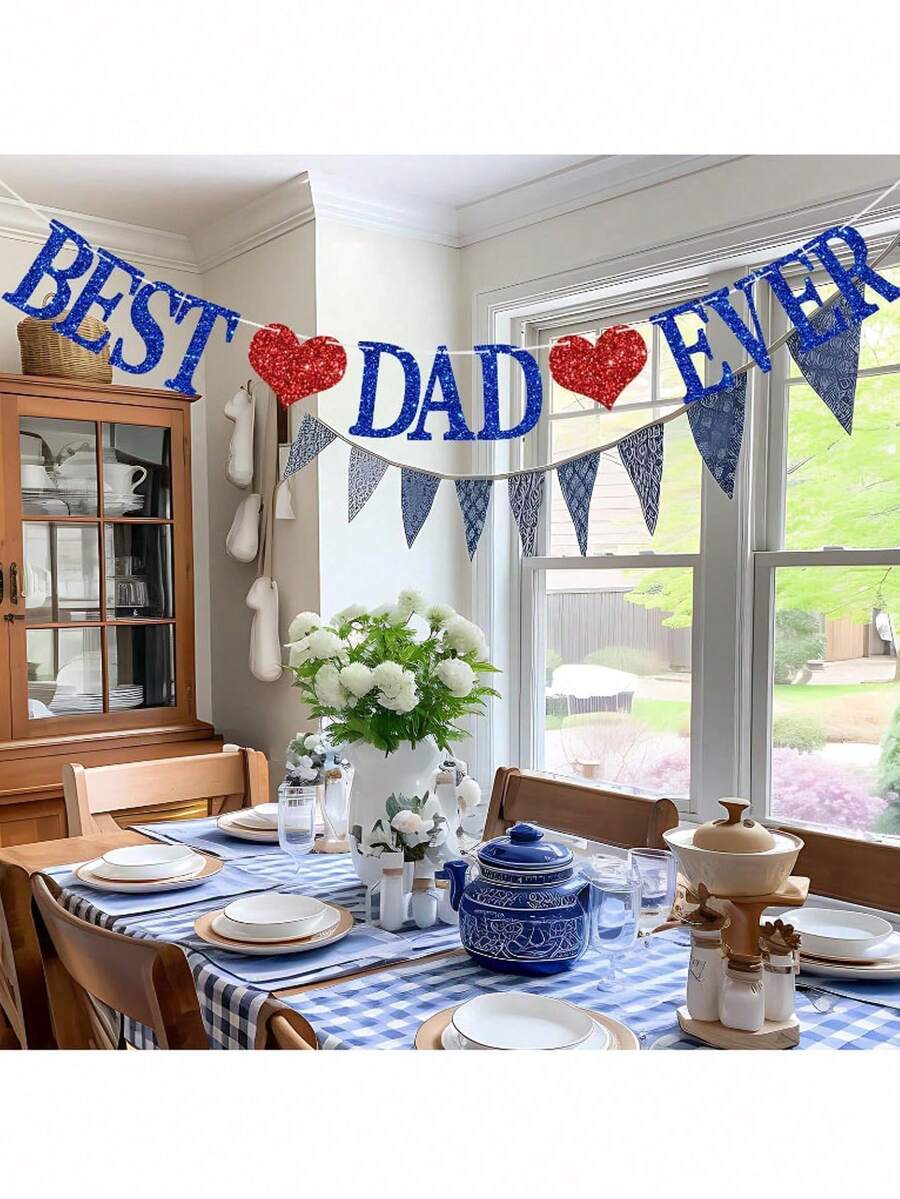 1 Set "Best Dad Ever" Banner, Happy Father's Day Glitter Decor Banner, Suitable For Father's Day Party, Party Banner, Flag, Birthday Party Decor Banner, Family Gathering Father's Day Decor Banner - Multiple Styles - View 1