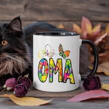 [Se envía en 24 horas desde México]Taza con temática de 'abuela alemana' - Diseño de mariposas coloridas y letras alemanas, taza de café de cerámica en blanco y negro, solo lavar a mano, regalo original para abuela, cumpleaños, artículos de bebida multilingües novedosos. - Imagen 1 pieza - Ver 2
