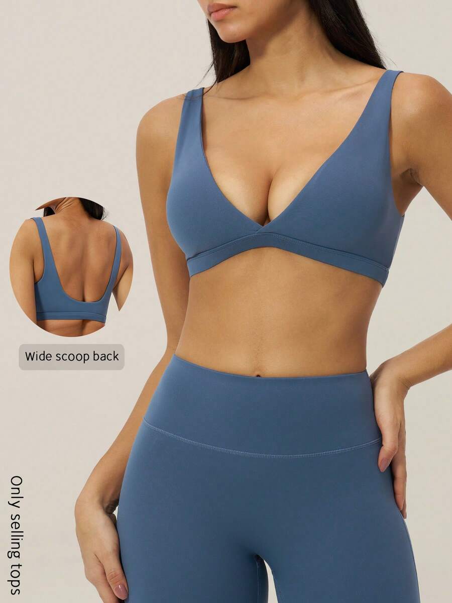 TimeOff 1pc Women V-Neck Backless Sports Tank Top - Blue - View 1