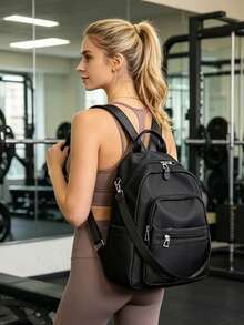 Mochila de gran capacidad para mujeres, bolso clásico de unicolor para damas - Negro 4 - Ver 4