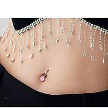 1-5pcs Elegant Pink CZ Butterfly Dangle Clip-On Belly Ring, Silver Plated No-Piercing Navel Ring For Women, Beach & Party Jewelry - Pink - View 6