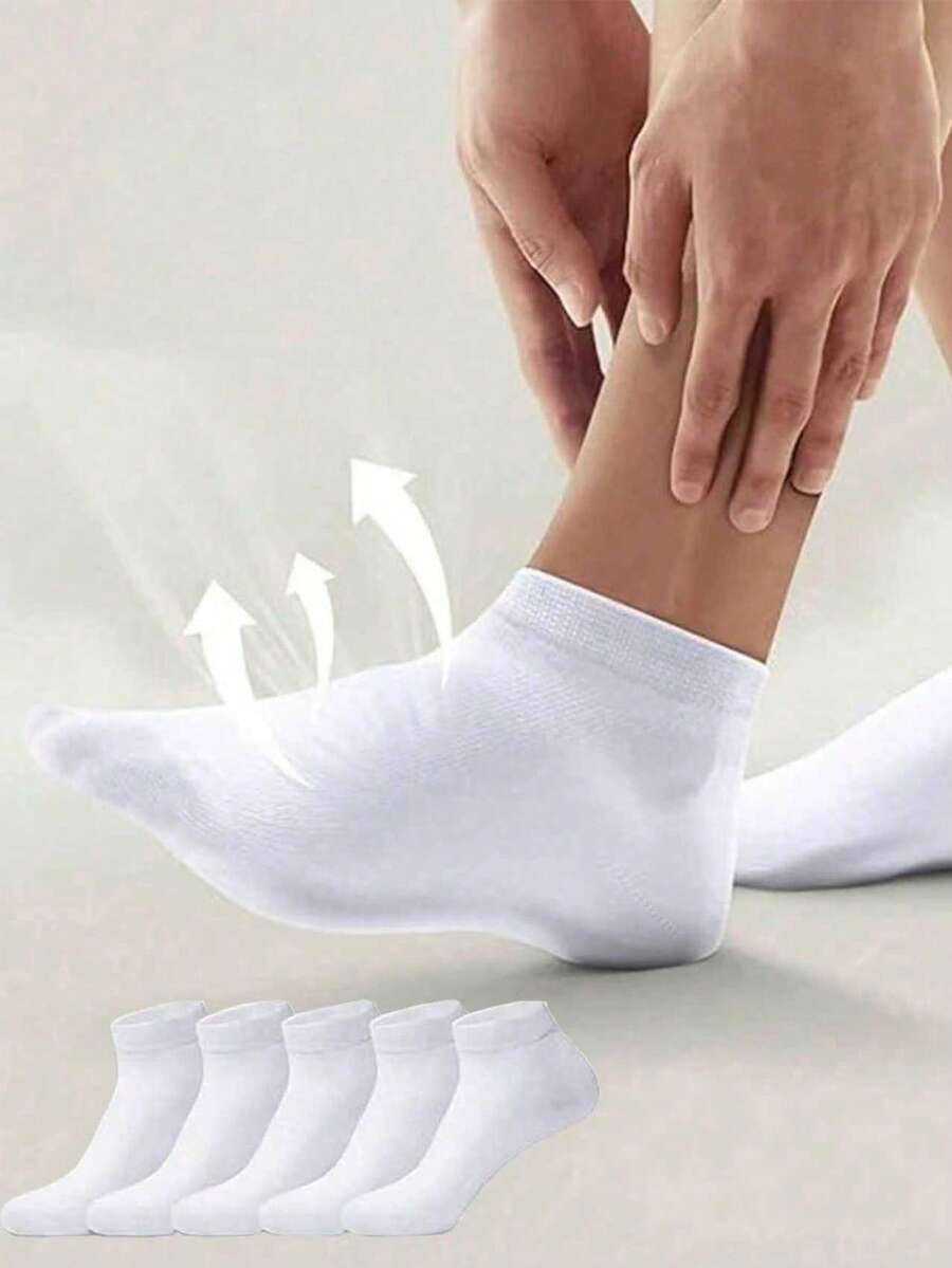 5/10 Paar weiße Knöchelsocken für Frauen, dünne Baumwoll-Freizeitsocken für Reisen, Schule, Büro, unisex - Weiss - Übersicht 1