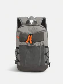 Functional Outdoor Mini Backpack | Unisex Khaki Color Block Nylon Bag With Mesh Pocket & Contrast Straps | Hiking/Sports/Outdoor,Y2k - Multicolor - View 13