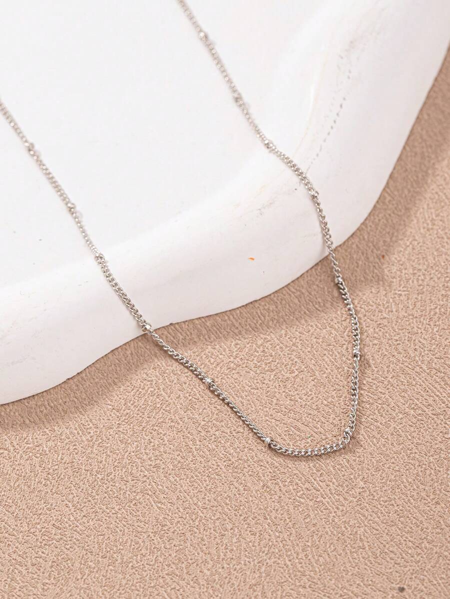 1 chiếc dây chuyền xích thanh mảnh bằng thép không gỉ, trang sức đeo nhiều lớp cho nữ, phong cách Y2K tối giản, quà tặng tiệc mùa hè - Bạc - Xem 1