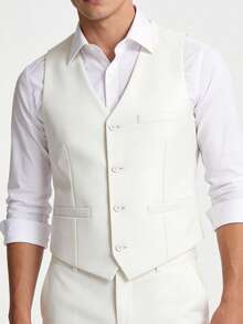 Chaleco de traje para hombre de corte slim, color liso, cuello en V, abotonado sencillo, separado, para uso diario, oficina, negocios, boda y fiesta - Blanco - Ver 6