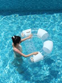 Transparent Glitter Inflatable U-Shaped Pool Lounger With Handle And Cup Holder, Adult Floating Bed For Swimming Pool, Lake, Beach - Multicolor - View 6