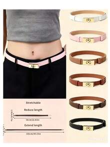 1PC Women Adjustable Size Waist Belt With Gold Buckle, Classic Casual Belt For Jeans Skirts Overcoats Daily Outfit - Lock - View 2