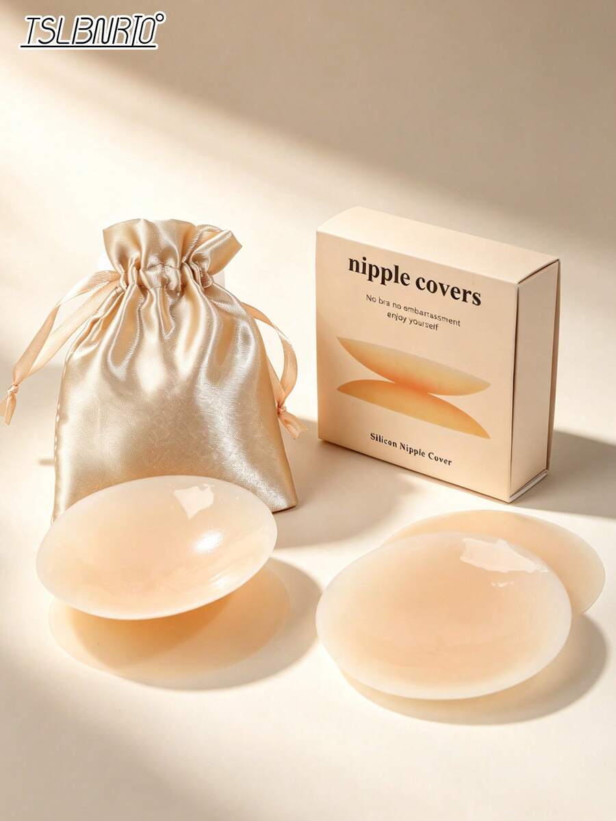2/4/6Pcs Reusable Ultra Thin Nipple Covers With Pouch Portable Invisible Adhesive Pasties Lingerie Accs,Travel,Summer,Wedding - Multicolor - View 1