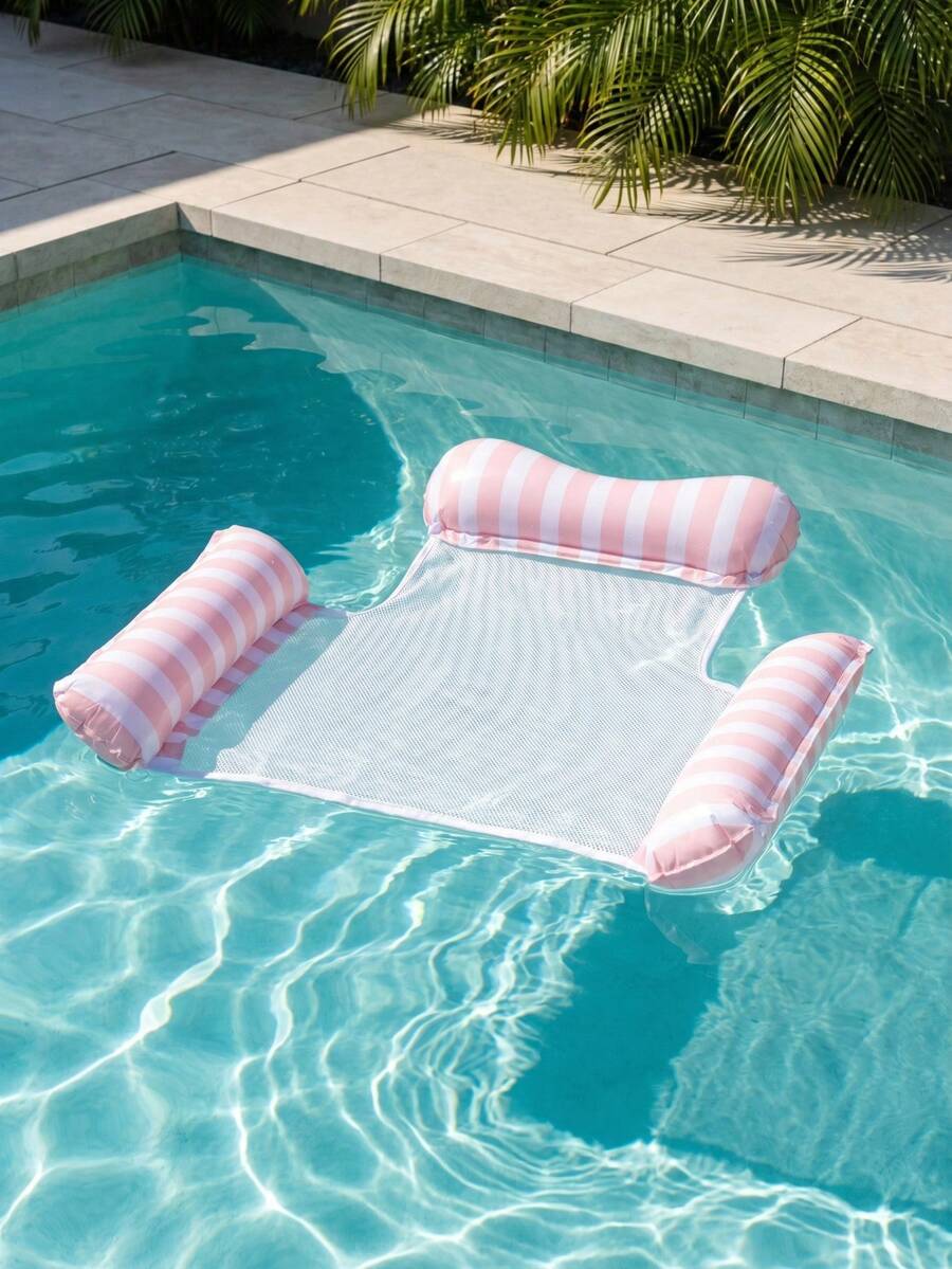 Striped Inflatable Mesh Water Hammock Lounge Chair With 3 Pillow Rolls, Adult Pool Float Chair For Beach And Swimming Pool - Multicolor - View 1